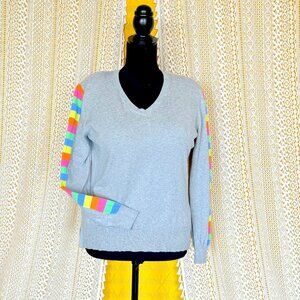 Zaket & Plover Cashmere Blend Rainbow Sleeve V-Neck Sweater Size M